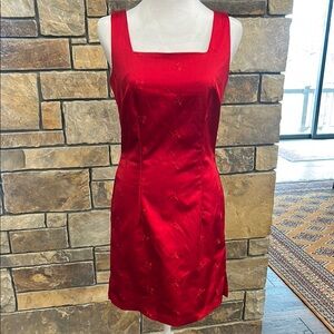Elegant Red Sleeveless Dress Vintage 90s Embroidered Sexy Mini 7/8